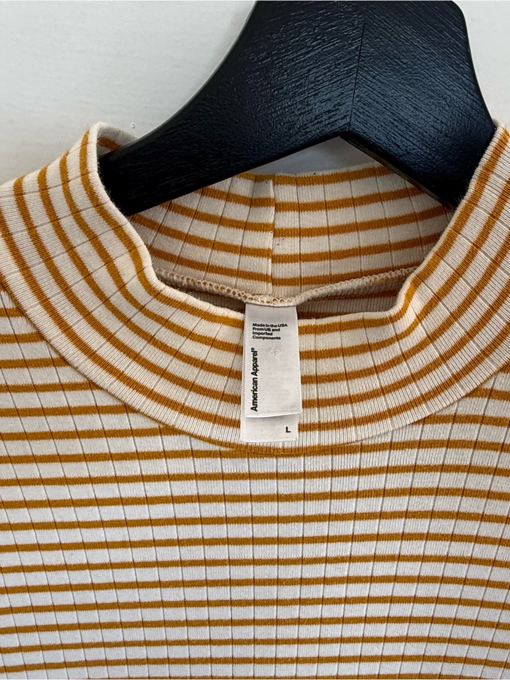 American Apparel Cream and Tan Striped Mock Neck Long Sleeve Dress - Picture 3 of 3